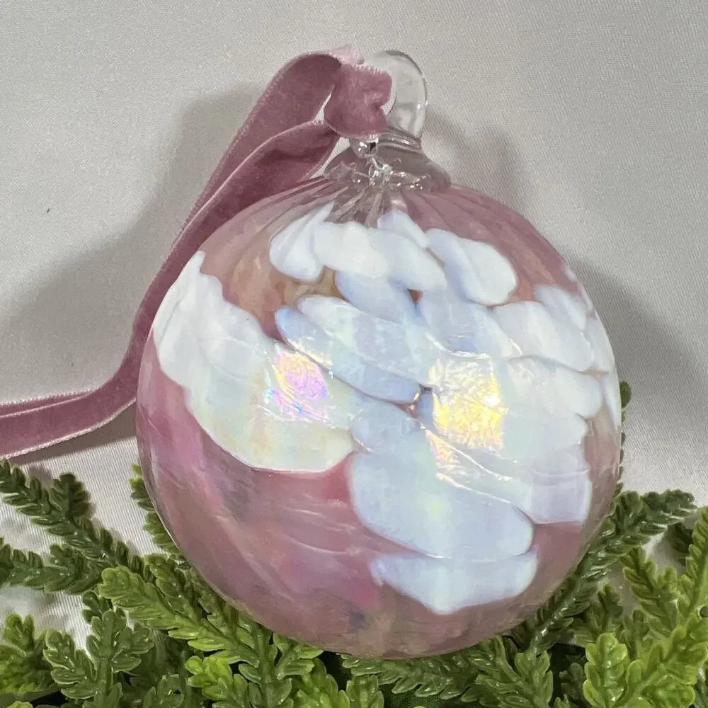 Vintage Mt. St. Helens Glass Ball Hand Blown Glass Christmas Ornament Iridescent
